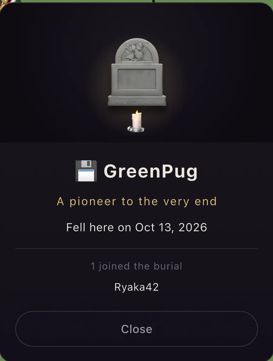 Grabkarte für GreenPug, begraben von Ryaka42